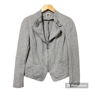Anne Klein Lt Heather Gray knot moto zipper jacket long sleeve size medium